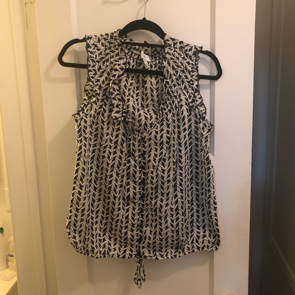 LOFT Black and White Button Down Tank Top